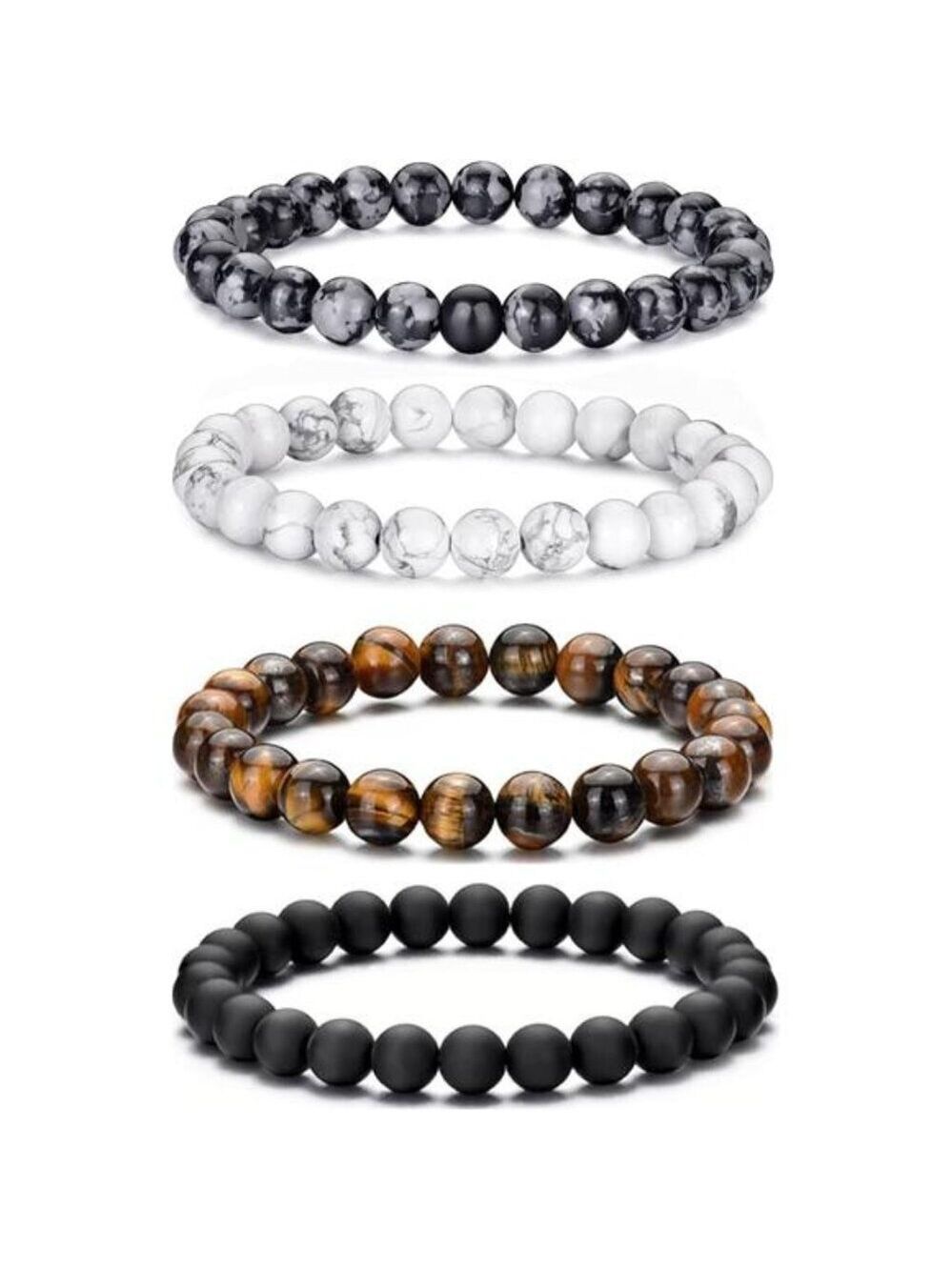 tiger eye beaded bracelet set men natural stone lava rock stretch 8mm jewelry